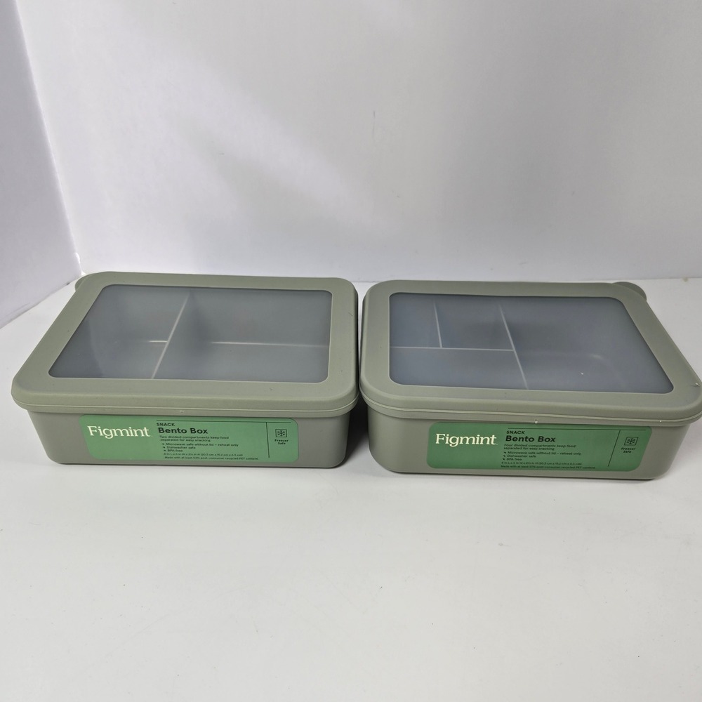 Figmint Bento Box Set 2 Sage Green Divided Snack Food Storage Containers NEW